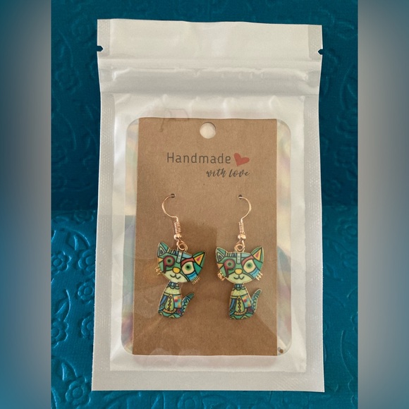 Hand Crafted, Art Deco pair of Cat earrings. - Picture 3 of 4